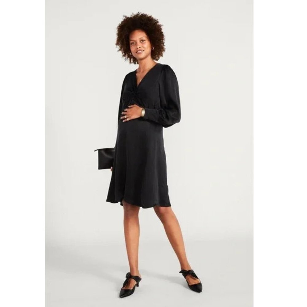 Hatch maternity black crinkle cupro Hazel dress